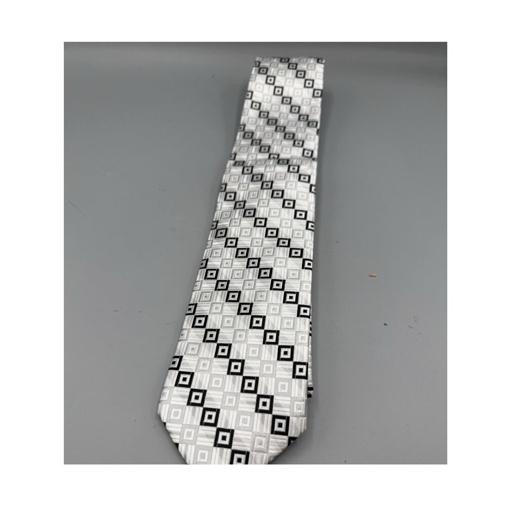 Pierre Cardin Polyester Tie Black White Geometric Square Pattern Mens New